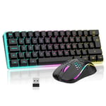 RedThunder K62 Wireless 60% RGB Gaming Keyboard and Mouse Combo, UK Layout 62 Keys Ultra Compact Backlit Mini Keyboard, Lightweight Cellular Optical Mouse, Portable Set for PC PS5 Xbox Gamers (Black)