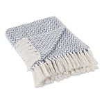 DII Modern Zig Zag Throw Blanket Woven Cotton, Hand-Knotted 2.5" Fringe, 50x60, Stonewash Blue