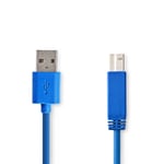 Nedis USB-kabel | USB 3.2 Gen 1 | USB-A Hane | USB-B Hane | 5 Gbps | Nickelplaterad | 3.00 m | Rund | PVC | Blå | Kuvert