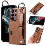 Samsung Galaxy S22 Ultra      Hand Strap PU Card Case    Brown