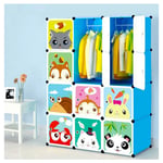 Hofuton Meuble de Rangement Enfant 12 Cubes, Armoire Modulable avec Portes, Étagère en Plastique, pour Vêtements, Chaussures, Jouets, Sacs d'école,