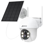 ANRAN 2K Caméra Surveillance WiFi Extérieur sans Fil Solaire, Caméra Dôme Orientable 360° avec Batteries, PIR Détection Humaine, Contrôle App Mobile Audio Bidirectionnel Compatible Alexa, Q01 Blanc