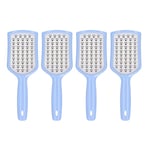 (Blue Handle)4pcs Curved Vented Hair Brush For Faster Blow Drying Scalp SLS