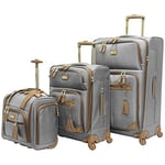 Steve Madden Designer Luggage Collection- 3 Piece Softside Expandable Lightweight Spinner Suitcases- Travel Set Includes Under Seat Bag, 20-Inch Carry on & 28-Inch Checked Suitcase, Harlo Gray