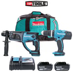 MAKITA DLX2025T DHP453 DHR202 Cordless Twin Kit 2 x 5.0ah BL1850 & DC18RC