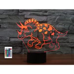 WJ 3D dinosaurie fjärrkontroll 16 färger nattljus illusion akryl LED bordslampa sänglampa barn sovrum skrivbordsdekor födelsedagspresenter leksak för barn