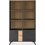 Bibliothèque 2 portes effet bois noir et bois naturel 92 cm - Zack