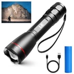 Lepro Lampe Torche Rechargeable, 1000 Lumens Lampe de Poche Ultra Puissante, 5 Modes d'éclairage, Étanche IPX7, Zoomable, Torche LED Rechargeable pour Ménage Camping Randonnée Urgence