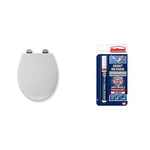 Croydex Flexi-Fix Constance Always FITS Never Slips Slow Close Anti Bacterial Toilet Seat & Unibond Grout Reviver Pen, White Grout Pen for Restoring Bathroom Grout Joints, 1x7ml