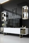 Dmora - Meuble TV Eunomia, Buffet de Salon, Armoire Basse pour TV, Base Murale de Rangement, 180x30h48 cm, Blanc et Noir