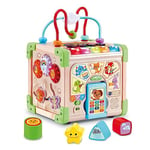 VTech - Cube Nature Interactif Multi Activité, Cube d’Activités Bébé, Jouet d'Éveil Sensoriel Partiellement en Bois, Trieur de Formes, Piano Lumineux, Cadeau Bébé Dès 9 Mois - Contenu en Français