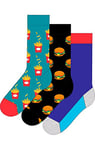 Happy Socks Unisex Hs By Happy Hs Burger & Fries 3-pack Socks, Gold, M-L UK