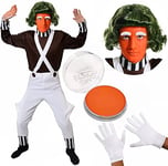 Adults Chocolate Factory Worker - Large - Brown Top, White Dungarees, Green Wig, White Gloves, Orange Facepaint - Adults Fancy Dress Costume Book Week Character