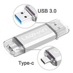 LEIZHAN Clé USB Type C 64 Go,Flash Drive USB 3.0 OTG pour Huawei Samsung Smartphone Android de Type C-Argent