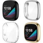 4-pack skärmskyddsfodral kompatibelt med Fitbit Sense / Versa 3, mjuk TPU-pläterad stötfångare fullständigt skyddande fodral