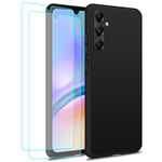 J&D Case Compatible for Samsung Galaxy A05s, Crystal Clear Anti-Yellow Ultra Slim case with (2-Pack) Screen Protectors, Anti-Shock Soft TPU Silicone Case, Black