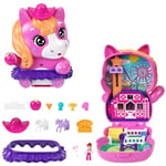 Polly Pocket Coffret Poney Rodéo Jouet de voyage avec 1 mini-figurine, chevaux, nourriture et accessoires de mode, JCR39