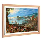 Big Box Art Framed Print of Pieter Bruegel The Elder Fish Market Design | Wall Art Picture | Home Decor for Kitchen, Living Room, Bedroom, Hallway, Oak, A2 / 24.5x18 Inch / 62x45cm