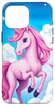 iPhone 16 Pro Max Pink Unicorn with Clouds and a Bright Rainbow Case