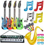 18 Pcs Props Instruments De Musique Gonflable Pour Enfants, Accessoires Gonflables De Partie De Paquet, Guitare Gonflable Microphones Saxophone Orgue Électronique, Années 50 Rock Party Décorations