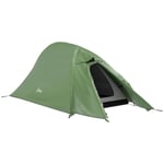 Outsunny Double Layer Camping Tent, 1-2 Man Backpacking Tent w/ Carry Bag Green