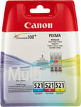 Genuine Canon Multi CLI-521 Cyan/Magenta/Yello Multipack 9ml