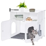 Hzuaneri Maison de Toilette Chat, Petite boîte Couverte en Plastique avec Tapis, Meuble de litière Anti-éclaboussures, 60 x 47 x 57 cm, Table d'appoint pour Le Salon, Blanc CB81799WT