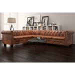 The Living Store - Canapé d'angle Chesterfield 6 Places Cuir artificiel Marron Brun