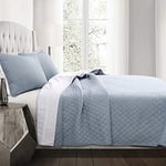 Lush Decor Parure de lit 3 pièces avec Couvre-lit surdimensionné en Coton, Polyester, Bleu, King Size