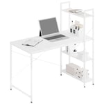 WOLTU Table de Bureau avec Rangement,120x60cm, Bureau d'ordinateur avec Étagère Réversible à 4 Niveaux, Bureau Stable et Robuste, en Bois d'Ingénierie et Métal,Blanc + Blanc