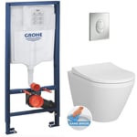 Grohe Pack WC Bâti-support Rapid SL + WC Vitra Integra + Abattant softclose + Plaque Chrome mat (RapidSL-IntegraRimless-7)