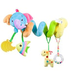 caterbee Jouets pour siège de Voiture pour bébé, activité Spirale en Peluche à Suspendre pour Poussette, Accessoires de Berceau avec Clochette pour garçon ou Fille (éléphant)