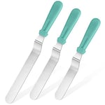 U-Taste Icing Spatula Set of 3: 18/0 Stainless Steel Cake Palette Knife, Angled Offset Spatula for Baking Cake Decorating Frosting, 15/20/25cm Metal Blade with 12cm PP Plastic Handle (Teal/Aqua Sky)