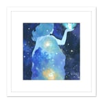 Mother Nature Celestial Figure Space Spiritual Night Stars Square Wooden Framed Wall Art Print Picture 8X8 Inch