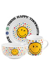 United Labels Smileyworld Ensemble de petit-déjeuner pour enfant, avec smiley, 3 pièces en porcelaine, assiette, bol et tasse, passe au lave-vaisselle et au micro-ondes