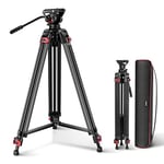 NEEWER 74" Pro Video Tripod with Fluid Head, Heavy Duty Aluminum Tripod with 360° Pan&-70°/+90° Tilt Head Quick Release Plate and Mid-Level Spreader for DSLR Camera&Camcorder, Max Load:17.6lb/8Kg-GM88