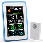 Station Meteo Interieur Exterieur Sans Fil,Station Météo Sans Fil,Thermomètre Hygromètre Baromètre Intérieure Extérieure avec Capteur led Ecran