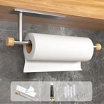 Zivacate Porte essuie Tout, [Accents Esthétiques en Bois] Auto-adhésif/perçage, Range Papier Toilette, Support essuie Tout Mural, Porte-Serviettes en Papier (Argent métallisé)