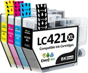 LC421 LC421XL Lot de 4 Cartouches d'encre pour Brother LC-421XL VAL LC-421 Multipack imprimantes pour Brother DCP-J1050DW