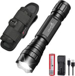 Orch with Holster, 1000 Lumen Single Mode Small Torch with 1800mAh Rechargeable Battery and Charger, Duty Belt Flashlight with Holder, WF-501B.[G1182]