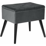 WOLTU Tabouret Pouf Coffre Bôite de rangement, Siège bien rembourré en velours, pieds en bois, 50x35x45cm, Gris Foncé