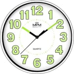 MPM Quality Lumini Wall Clock - Wall Clock with Luminescence, Quartz Movement Sweep, White/Grey, Wall Decoration Diameter 200 x 35 mm, Round Design Wall Clock Modern for Living Room, Kitchen, Office,