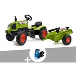 Falk - Tracteur enfant Claas Arion 410 avec remorque 2 à 5 ans + Gants