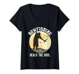 Womens Bowfishing Heals the Soul Bow Fisherman Fish Hunting V-Neck T-Shirt