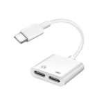 Adapter USB-C hane till dubbel USB-C hona ljud och laddning Kompakt vit