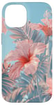 iPhone 14 Palm Tree Hibiscus Sunset on the Beach Light Blue Case