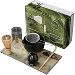 7 st/set matcha-set, matcha vispset inkluderar matchningsskål, bambuvisphållare, matchasjal, teskop, skopa hållare och tehandduk, japansk te-set svart Svart