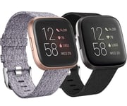 Wepro 2Pack Compatible with Fitbit Versa Strap/Fitbit Versa 2 Strap for Women Men, Breathable Woven Fabric Replacement Strap for Fitbit Versa/Versa 2 / Versa Lite, L Black/Gray