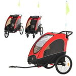 3 I 1 Barnvagn För Barn Jogger Cykelvagn I Aluminium För 2 Barn Med Flagga Röd + Svart 150 X 85 X 107 Cm