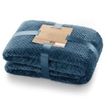 DecoKing Couette en Microfibre Couverture Polaire Plaid Couvre-lit Polaire Doux de Style scandinave Henry, Microfibre Bleu Foncé 220x240 cm